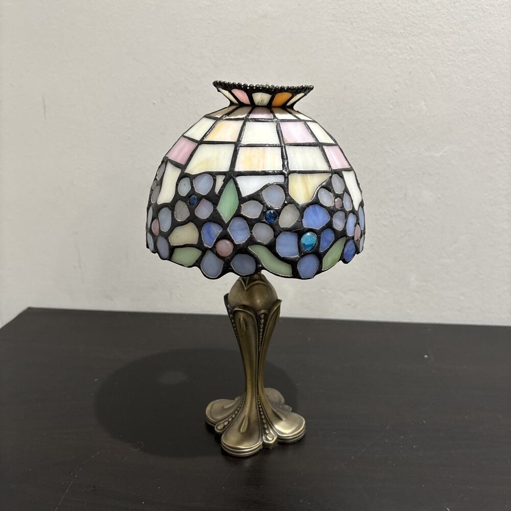 PartyLite Hydrangea Stained Glass Tealight Candle Lamp Tiffany Style